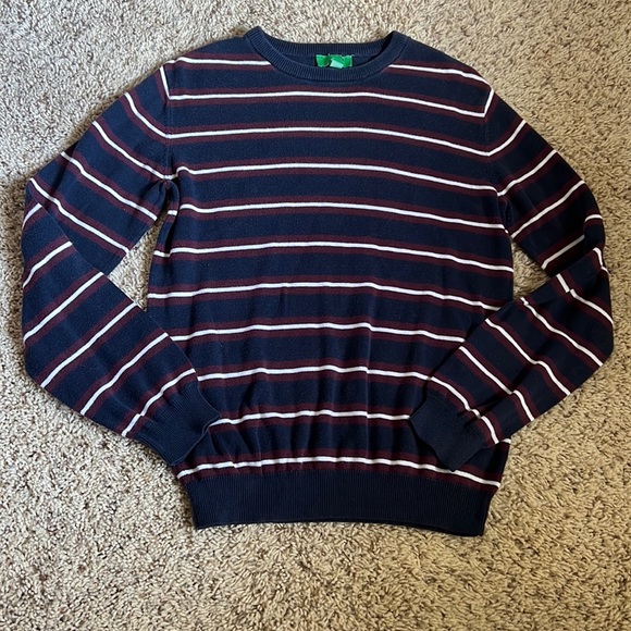 EUC/Hardly Worn Men’s S Dip brand crewneck striped sweater in navy/maroon/white - Picture 1 of 5